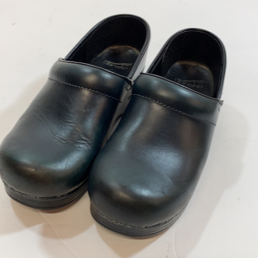 Dansko Midnight Teal Shiny Leather Clogs
